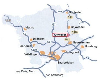 Anfahrtsskizze für Ottweiler im Saarland
